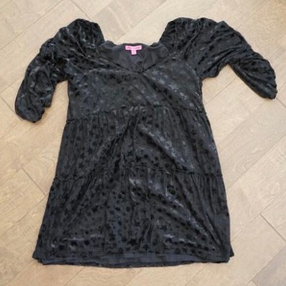 NEW Betsey Johnson Velvet Star Burnout Party Mini Dress Black Womens Size Large - Picture 2 of 12